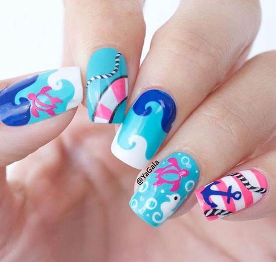 Cool Marine Nail Art for Summer ลายเล็บสุดเลิศต้อนรับซัมเมอร์