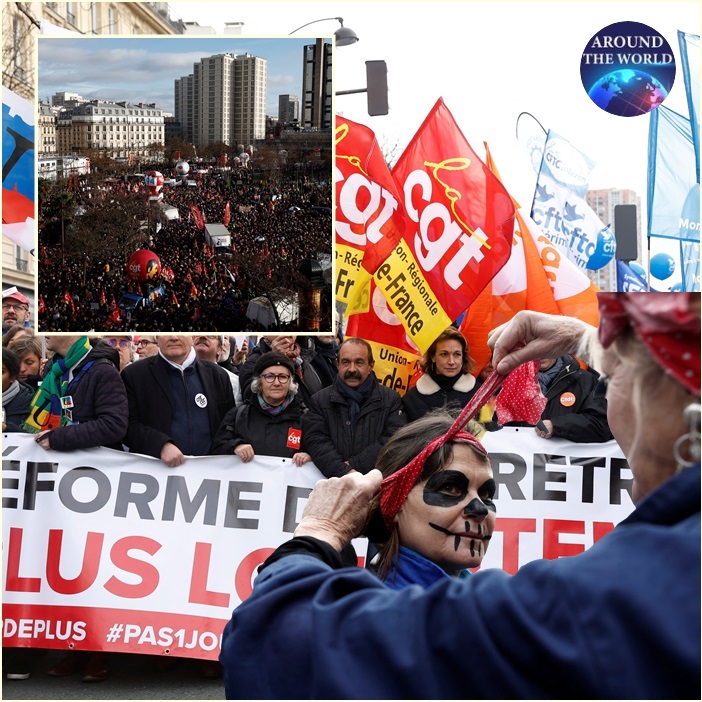 Hilarious!!  Nearly 1.3 million people took to the streets across the country in protest against Macron’s decision to raise the retirement age to 64.