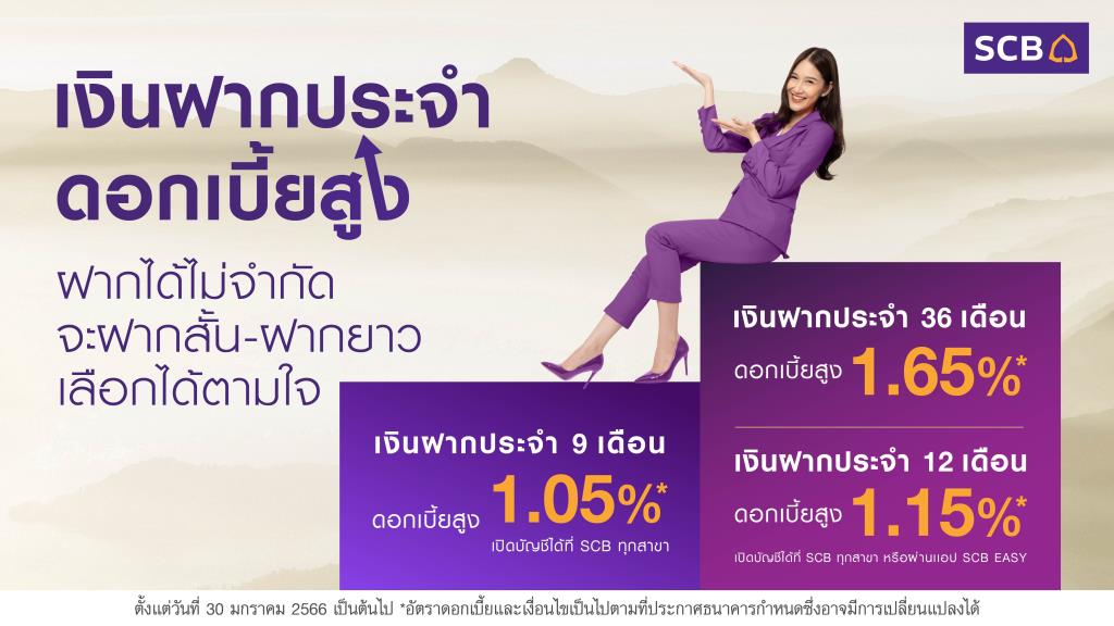 Scb ส่ง “บัญชีฝากประจำดอกเบี้ยสูงโดนใจ” รับดอกเบี้ย 1.65% หนุนคนไทยออมเงิน