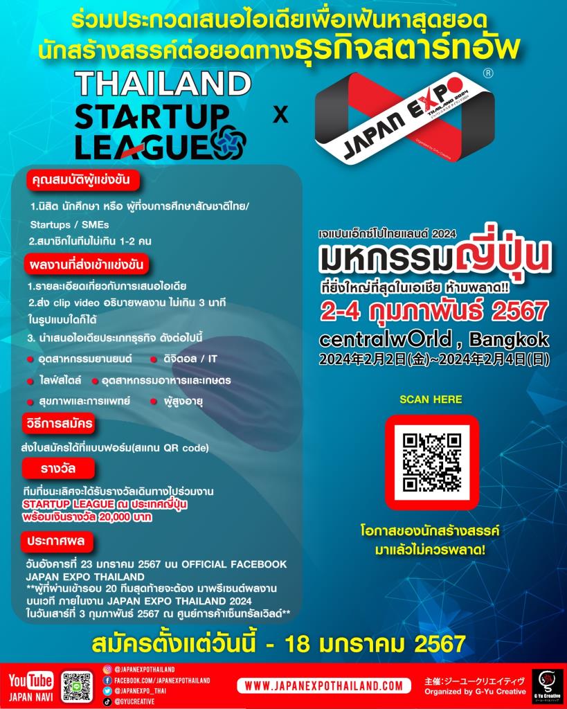 良い機会が到来しました！  「Thailand Start Up League」：賞金を獲得して、日本のスタートアップイベントに直接参加しましょう！